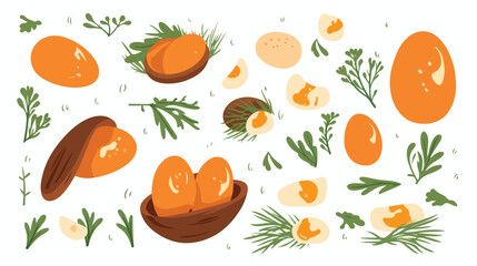 Flat vector set of eggs in different forms raw boil