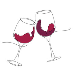one line continuous of red wine celebratory toast cheers together minimalism