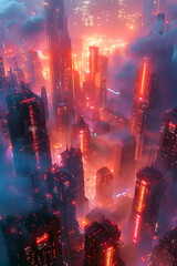 Mesmerizing Celestial Cybernetic Cityscape A Hyper Detailed Technological Landscape Illuminated by Cosmic Nebulae