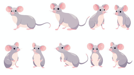 Flat vector set of mouse in different poses. Small