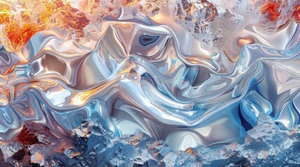 Abstract background of chrome fluid behind crystal shards