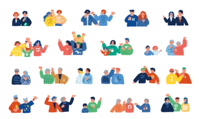 Zelfklevend Fotobehang 大勢の人々のシンプルでカラフルなイラストセット  © matsu