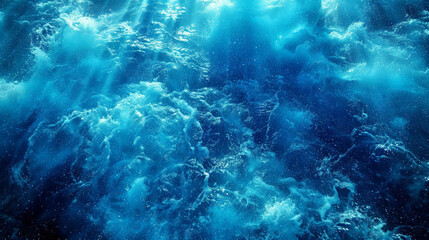 Fototapeta na wymiar The image is of a body of water with a blue color. The water appears to be moving and has a lot of bubbles. Scene is calm and peaceful, as the water seems to be still and serene