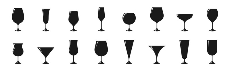 Set of different glasses flat icon. Wineglass icon Isolated over transparent