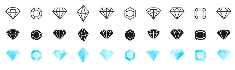 Set of different brilliant icon. Diamond icon Isolated over transparet
