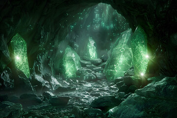 Uncovering the Enigmatic Secrets of the Bioluminescent Cavern s Forgotten Temple - obrazy, fototapety, plakaty