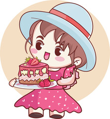 doll child holding cake illustration