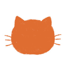 前を向いている猫の顔のシルエット　ヒゲ付　クレヨンタッチ　オレンジ