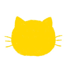 前を向いている猫の顔のシルエット　ヒゲ付　クレヨンタッチ　黄色