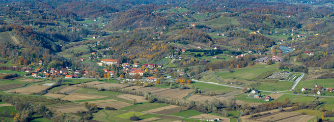 Panoramic view of the village Kumrovec in Zagorje, birthplace of Josip Broz Tito, former leader of Yugoslavia, Croatia