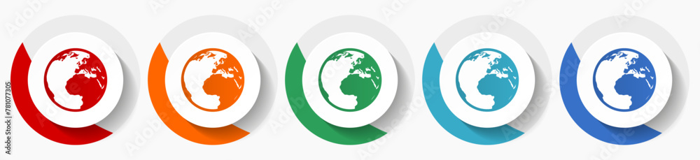 Poster earth, world vector icon set, flat icons for logo design, webdesign and mobile applications, colorfu