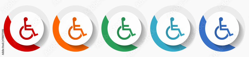 Poster wheelchair, disabled vector icon set, flat icons for logo design, webdesign and mobile applications,