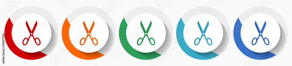Fototapete Scissors vector icon set, flat icons for logo design, webdesign and mobile applications, colorful round buttons