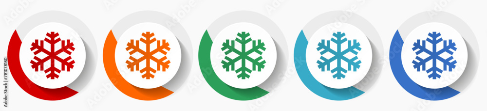 Poster snowflake vector icon set, flat icons for logo design, webdesign and mobile applications, colorful r