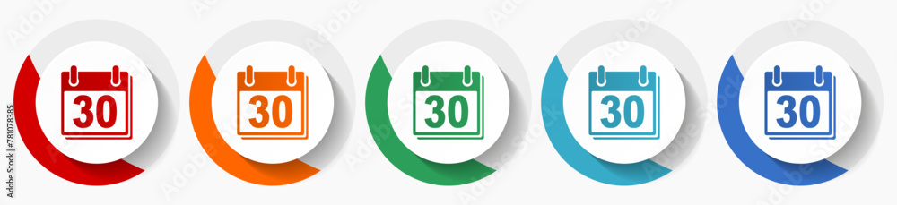 Aufkleber Calendar vector icon set, flat icons for logo design, webdesign and mobile applications, colorful round buttons