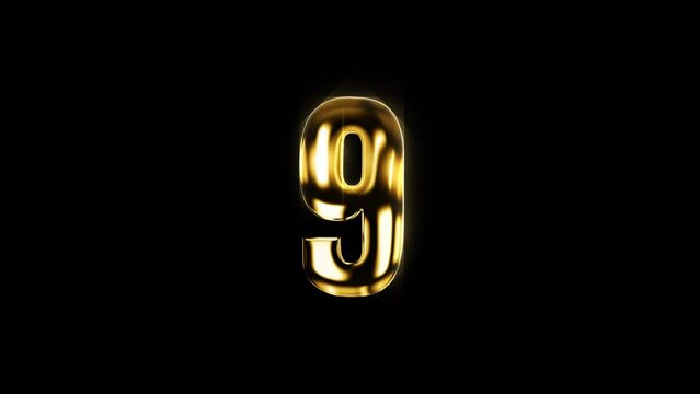  Luxurious Gold Animation of Number 9. Elevate Your Visuals with Opulent Design and Regal Elegance