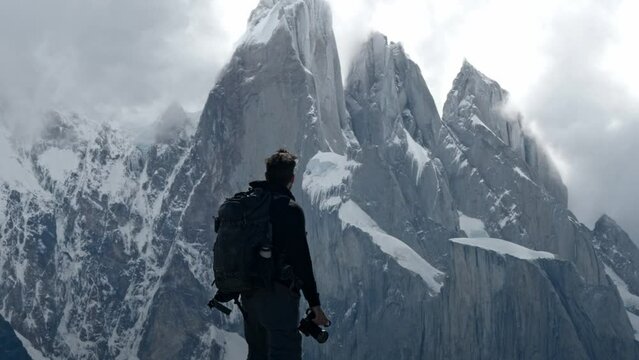 Photographer looking to Cerro Torre in Chalten, Patagonia.