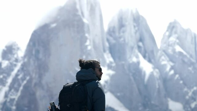 Photographer looking to Cerro Torre in Chalten, Patagonia.