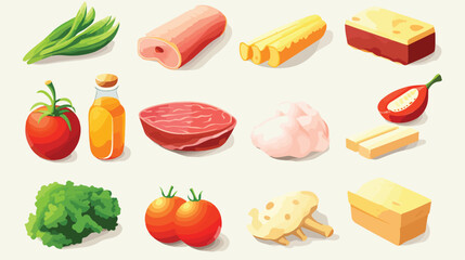 Food icons ham cheese tomato potato and milk bottle