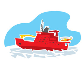 Special purpose ships. Icebreaker. Sea transportation. Vector image for prints, poster and illustrations.