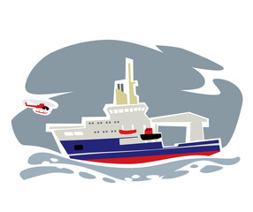 Special purpose ships. Lighthouse tender. Lighthouse support ship. Sea transportation. Vector image for prints, poster and illustrations.