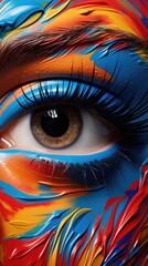 A colorful eye with a rainbow painted on it
