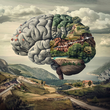 Surreal Brain Landscape Composite Image