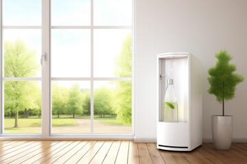High-quality modern illustration of a sparkling water dispenser in a contemporary setting