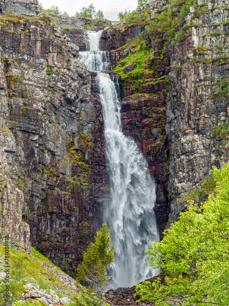 Wall mural Waterfall in a wild mountain landscape