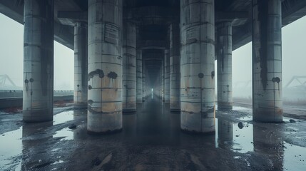 concrete columns like pillars of an automobile bridge - Powered by Adobe