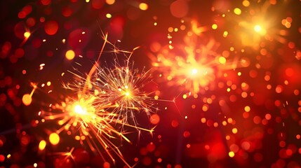 A sparkler glowing against a background of numerous lights