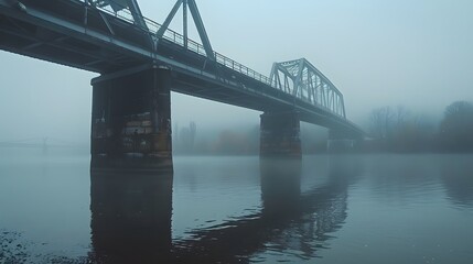 bridge over the river in the fog 