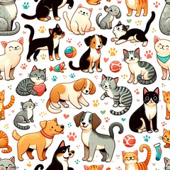 Fototapeta premium Seamless cat and dog pictures