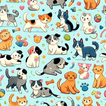 Seamless cat and dog pictures