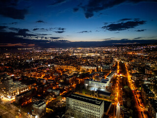 Twilight Aerial View of Bustling Cityscape, Varna, Bulgaria - obrazy, fototapety, plakaty