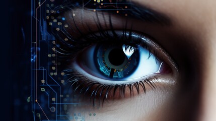 Fototapeta premium Close-up of an eye with tech reflection