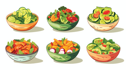 Fruit and Vegetable Salad Served in Bowls Vector Se
