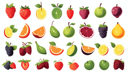 Fruits berries set of fruits vector on white backgr