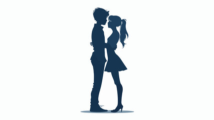 Silhouette boy and girl hugging flat vector isolated