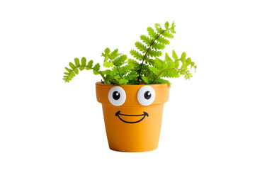 Cute character with potted fern, big eyes and shy smile,