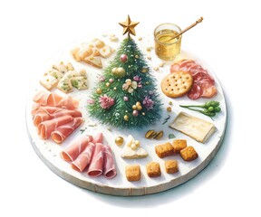 Watercolor Painting of Christmas Tree Antipasto