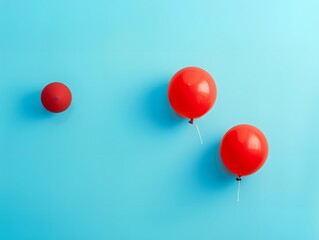 Balloon flying away from others ballons on blue background