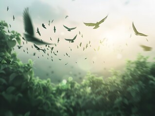 Birds fly in the sky , freedom concept