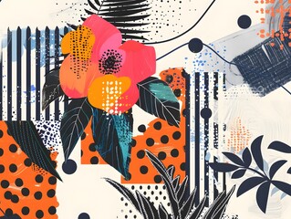 Collage contemporary floral and polka dot shapes Modern exotic design for pape
