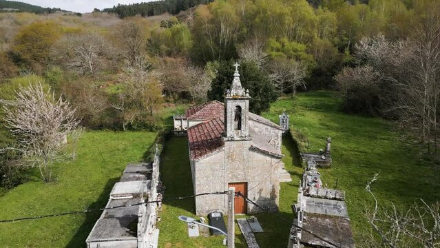 San Bartolomeu de Bresmaus Church in Nature, Spain - aerial