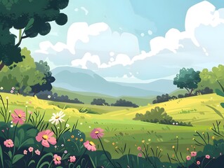 Naklejka premium flat layer landscape background, Illustration