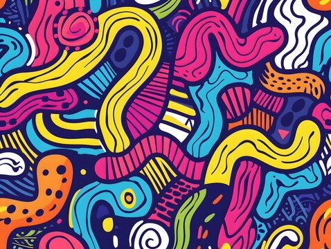 Fun line doodle seamless pattern. Creative abstract squiggle style drawing background