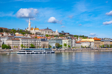 Fototapeta na wymiar Buda Castle Royal Palace on Hill Hungary Budapest Europe panorama architecture famous landmark historical part city with blue sky.