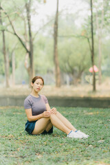 Beautiful Sport woman in sportswear running in the park. Healthy lifestyle and sport concept.