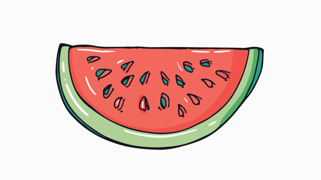 Simple cartoon watermelon color line art. Isolated vector